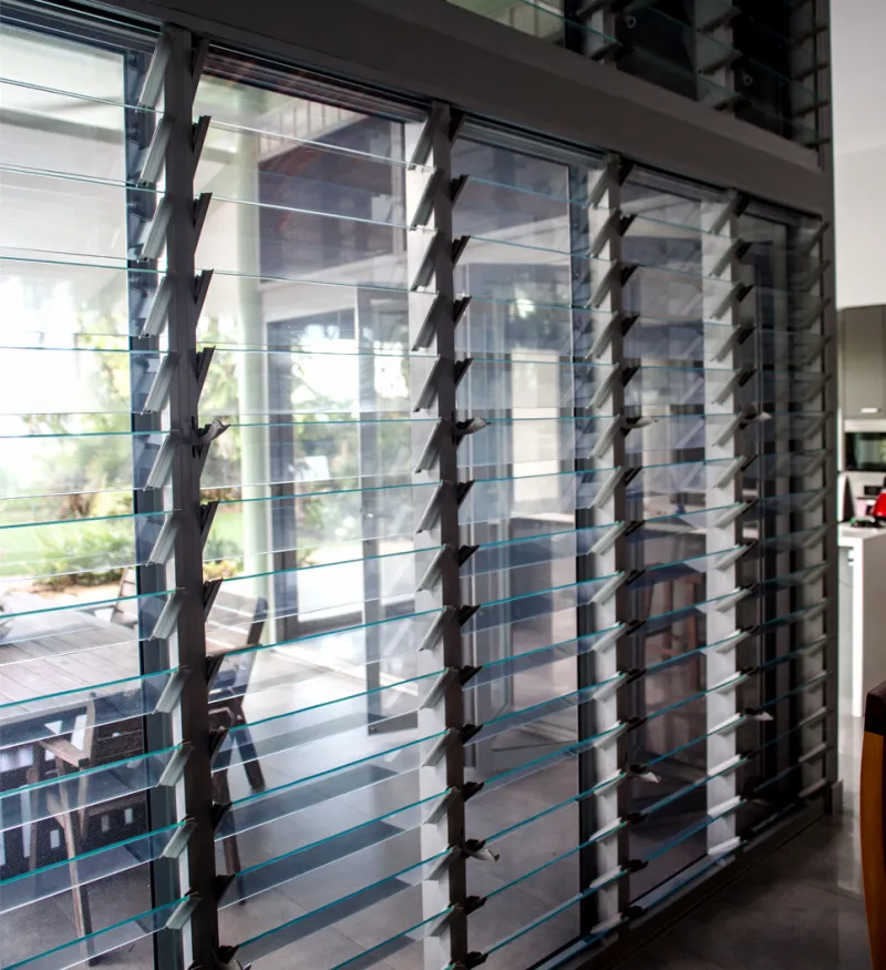 Louvre windows with aluminium frames installed in a Darwin home